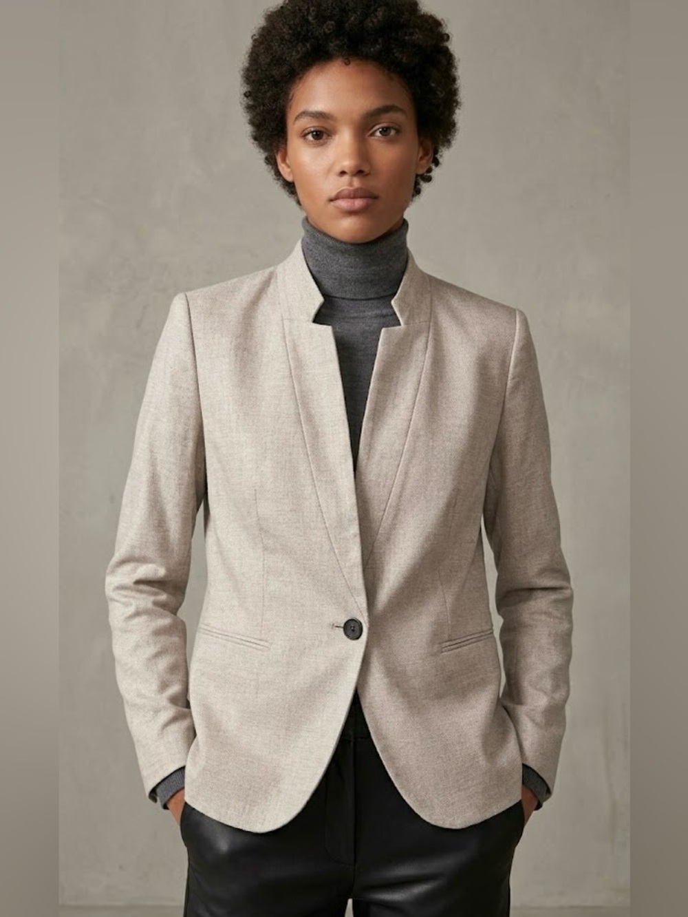 ZARA Tailoring Collarless Blazer Tan Beige Sand Textured Jacket Size 8 NWT